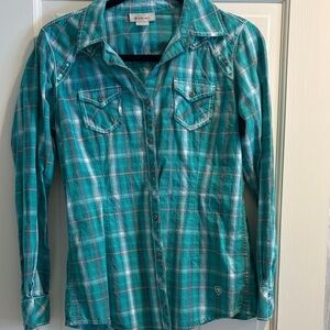 Ariat Turquoise Checkered Long Sleeve Shirt